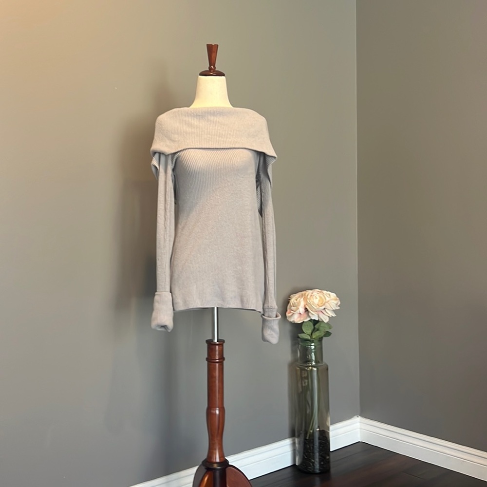 Lite weight gray off shoulder sweater